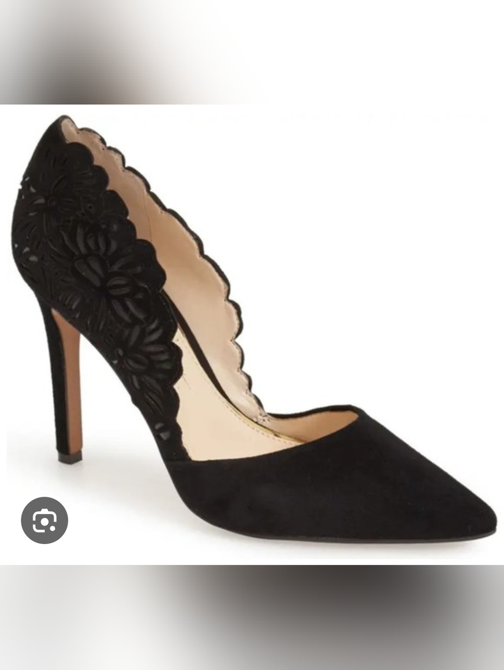 Elegant Black Scalloped Suede Pointed-Toe Pumps
